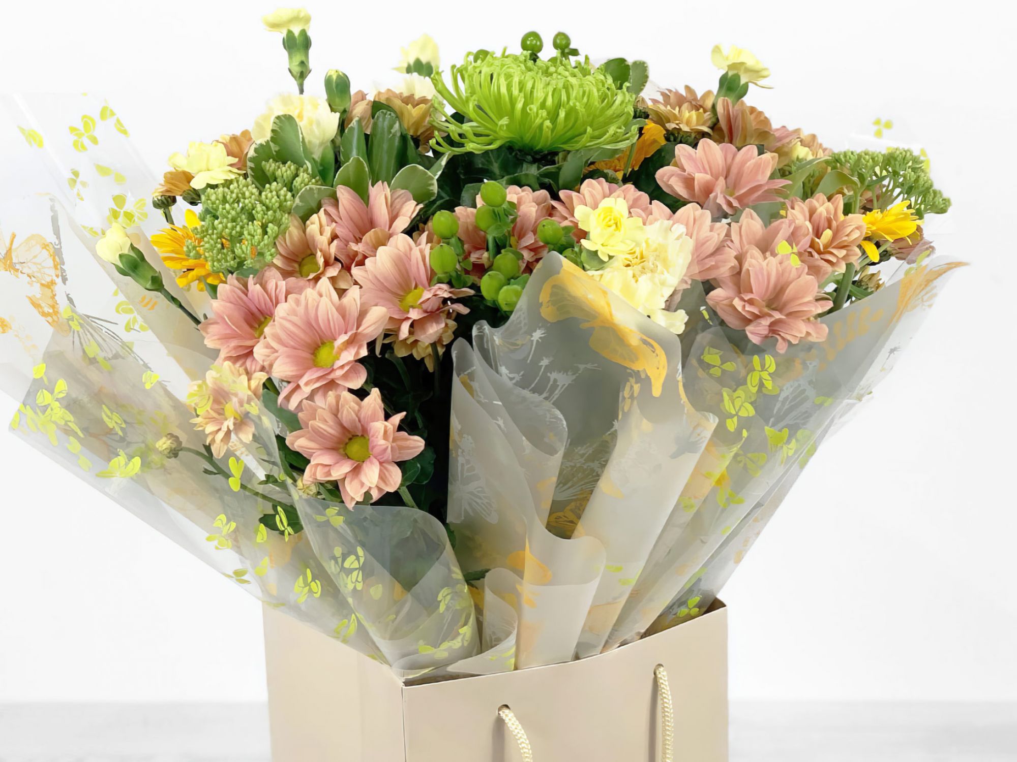 Handtied Flowers in a Gift Bag
